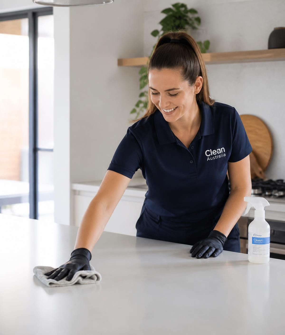 Professional cleaner working in a modern Sydney home
